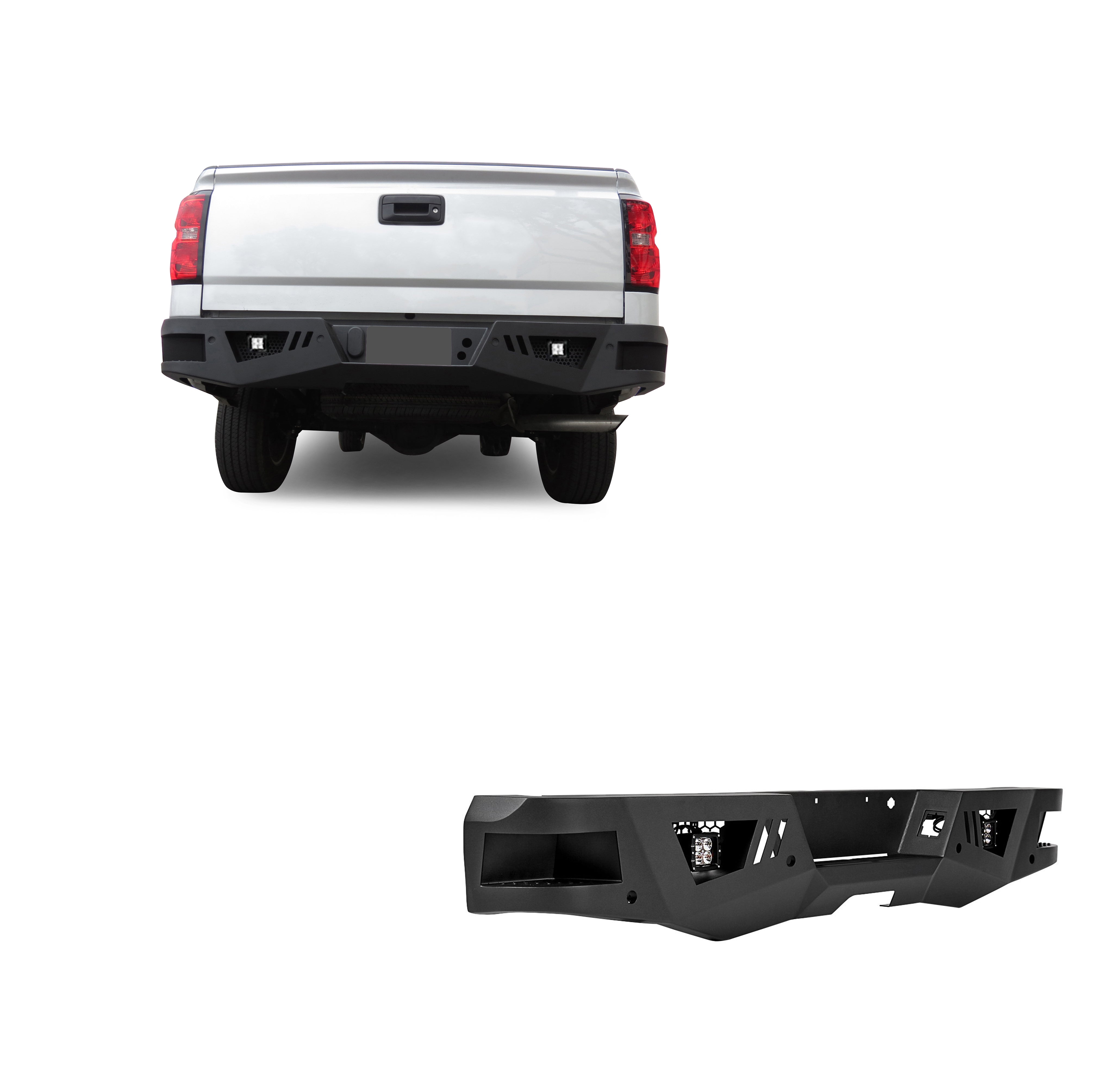 2007-2022 Sierra 1500 Armour Heavy Duty Rear Bumper Kit Includes 1 set of 4in cube lights | Black Horse Off Road - Image 1
