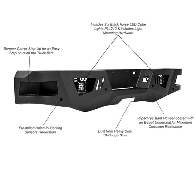 2007-2022 Sierra 1500 Armour Heavy Duty Rear Bumper Kit Includes 1 set of 4in cube lights | Black Horse Off Road - Image 2
