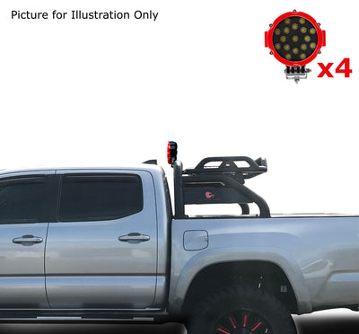 2015-2026 Toyota Tacoma Atlas Roll Bar Kit Incl. 2 pairs of 7.0"Dia.  LED  Lights w/Red Trim Rings w/ Wiring Harness and Switch | Black Horse Off Road - Image 1