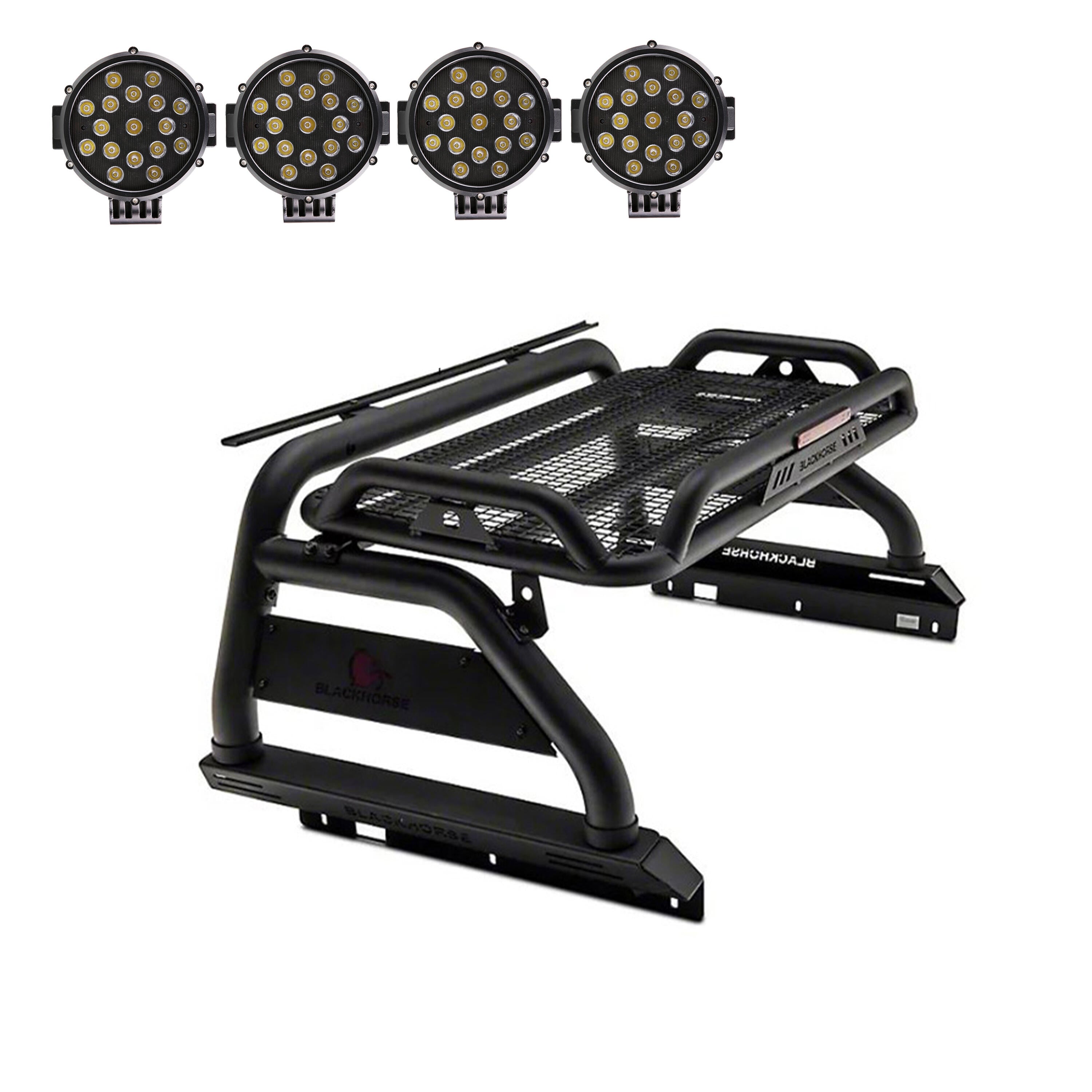 2015-2026 Canyon Atlas Roll Bar Kit Incl. 2 pairs of 7.0"Dia.  LED  Lights w/ Black Trim Rings w/ Wiring Harness and Switch | Black Horse Off Road - Image 1