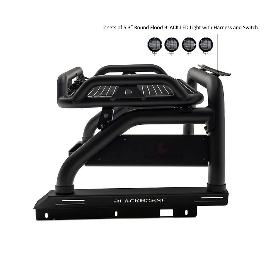 2015-2026 Canyon Atlas Roll Bar Kit 2 sets of 5.3" Dia.  Black LED Flood Lights w/ Harness and Switch | Black Horse Off Road - Image 3