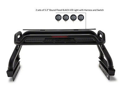 2015-2026 Canyon Atlas Roll Bar Kit 2 sets of 5.3" Dia.  Black LED Flood Lights w/ Harness and Switch | Black Horse Off Road - Image 5