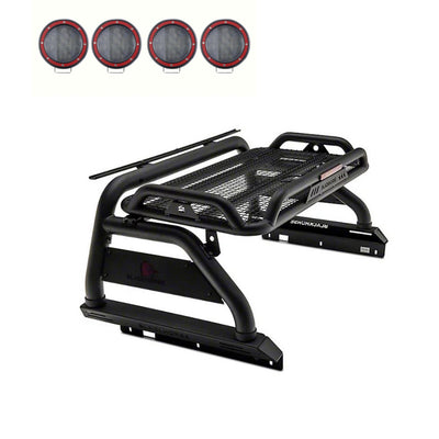 2015-2026 Canyon Atlas Roll Bar Kit 2 sets of 5.3" Dia.  Black LED Flood Lights w/ Harness and Switch | Black Horse Off Road - Image 1