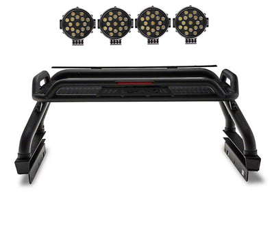 2005-2021 Nissan Frontier Atlas Roll Bar Kit Incl. 2 pairs of 7.0"Dia.  LED  Lights w/ Black Trim Rings w/ Wiring Harness and Switch | Black Horse Off Road - Image 3