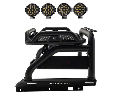 2005-2021 Nissan Frontier Atlas Roll Bar Kit Incl. 2 pairs of 7.0"Dia.  LED  Lights w/ Black Trim Rings w/ Wiring Harness and Switch | Black Horse Off Road - Image 4
