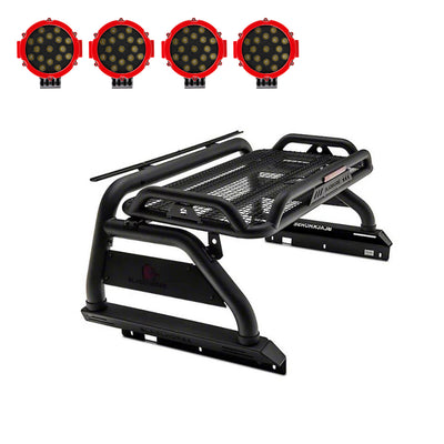 2005-2021 Nissan Frontier Atlas Roll Bar Kit Incl. 2 pairs of 7.0"Dia.  LED  Lights w/Red Trim Rings w/ Wiring Harness and Switch | Black Horse Off Road - Image 1