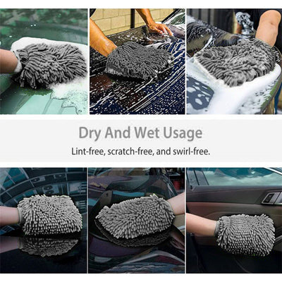 WASH&WHIPS Microfiber Chenille Car Cleaning Mitt - 2pk
