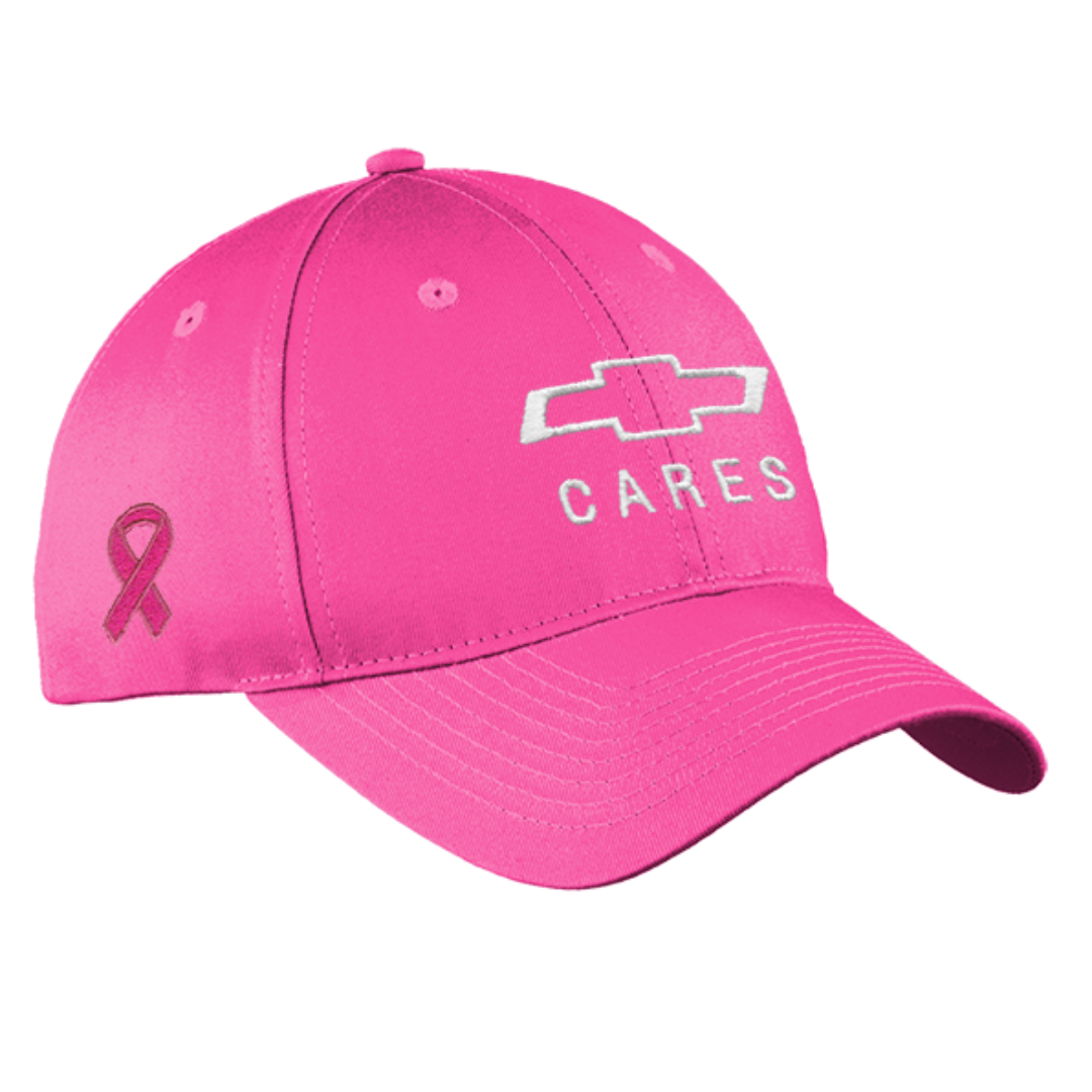 Pink Chevy Cares unstructured twill cap with an embroidered awareness ribbon