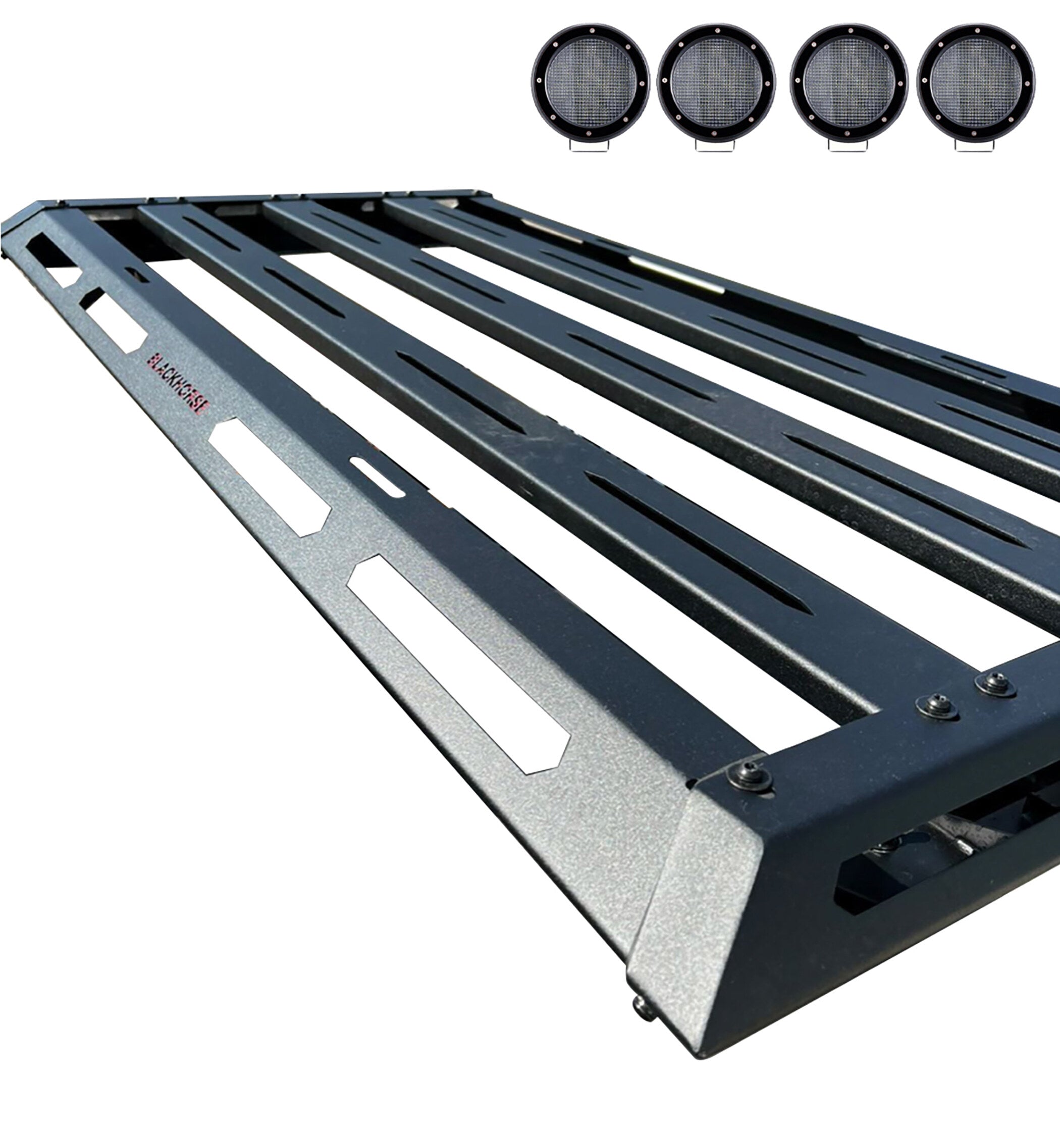 Armour Ii Basket Kit 2 sets of 5.3" Dia.  Black LED Flood Lights w/ Harness and Switch | Black Horse Off Road - Image 1