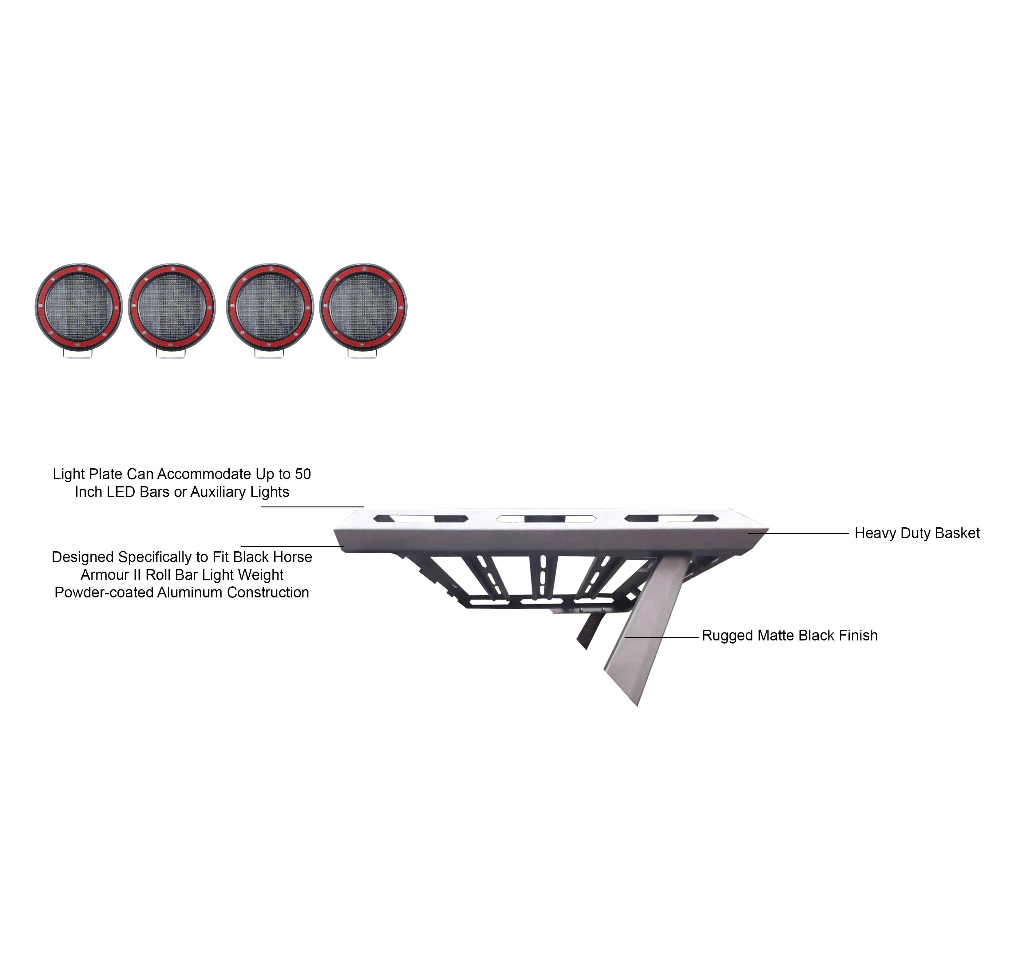 Armour Ii Basket Kit 2 sets of 5.3" Dia.  Black LED Flood Lights w/ Harness and Switch | Black Horse Off Road - Image 8