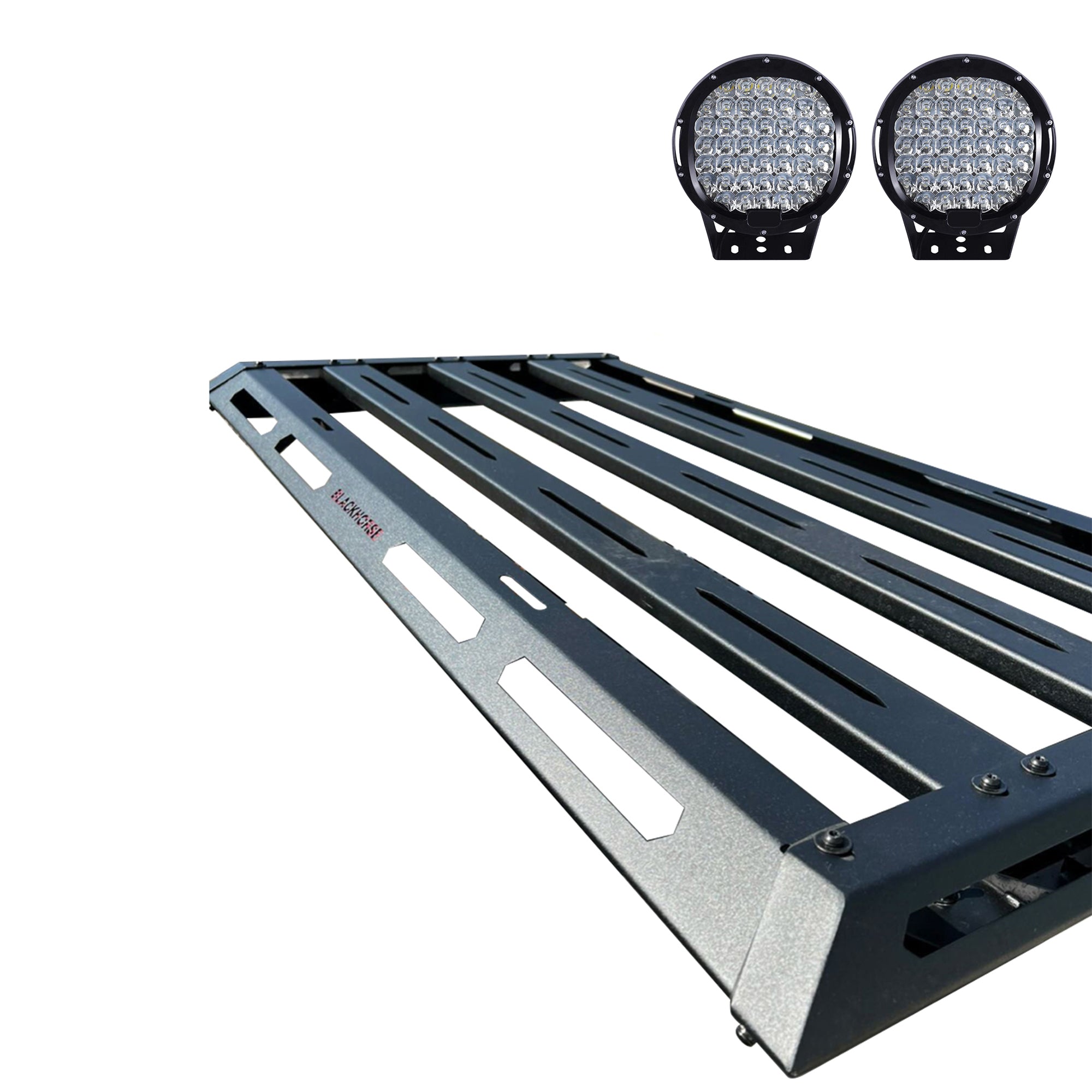 Armour Ii Basket Kit W/ Set of 9" Black Round LED Light | Black Horse Off Road - Image 1
