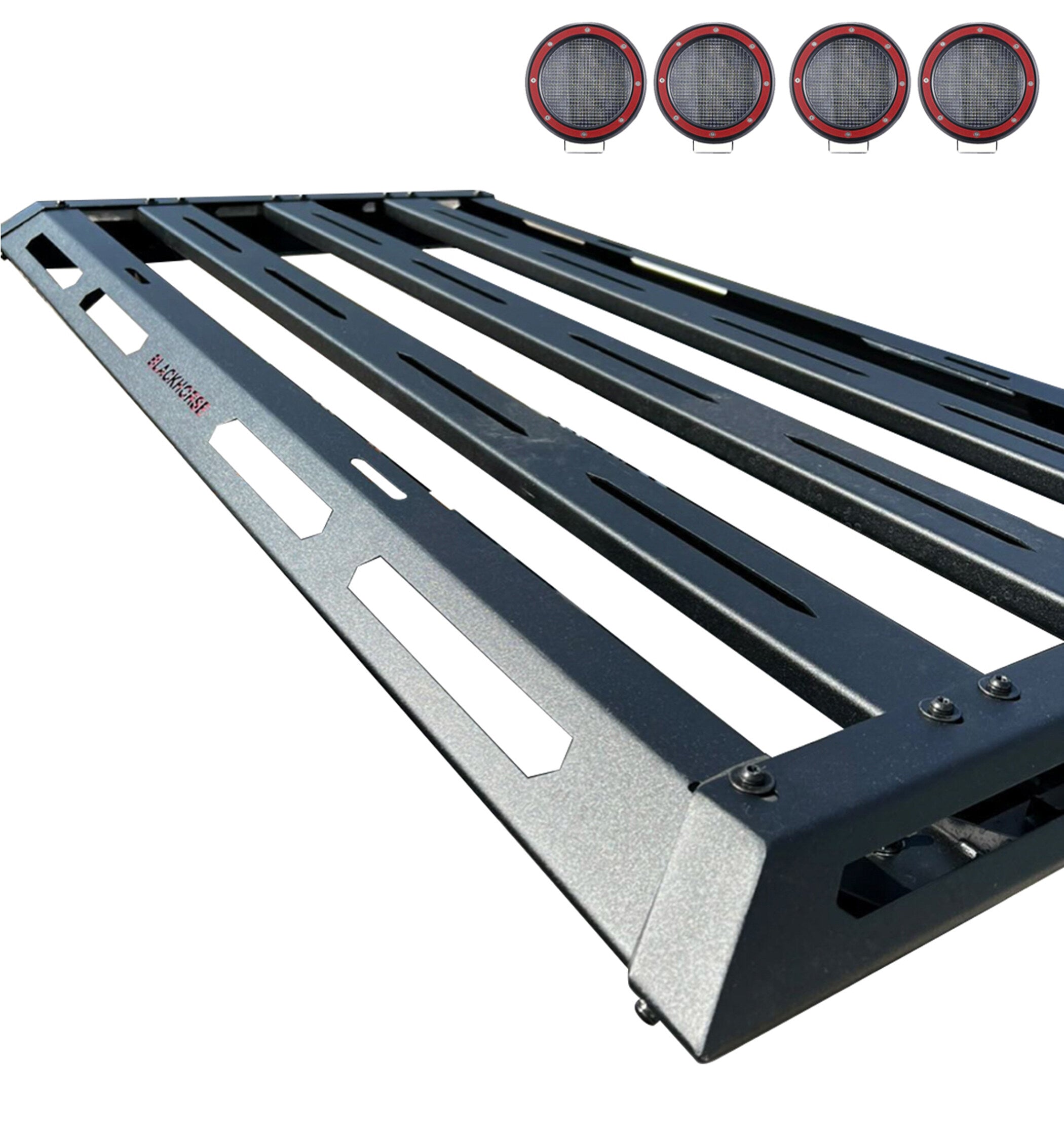 Armour Ii Basket Kit 2 sets of 5.3" Dia.  Black LED Flood Lights w/ Harness and Switch | Black Horse Off Road - Image 1