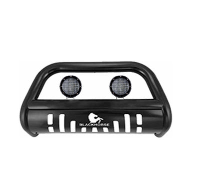 2007-2022 Avalanche Bull Bar Kit Skid Plate Pair  of 5.3" Dia. LED Flood Lights w/ Black Trim Rings Wiring Harness  and Switch | Black Horse Off Road - Image 1
