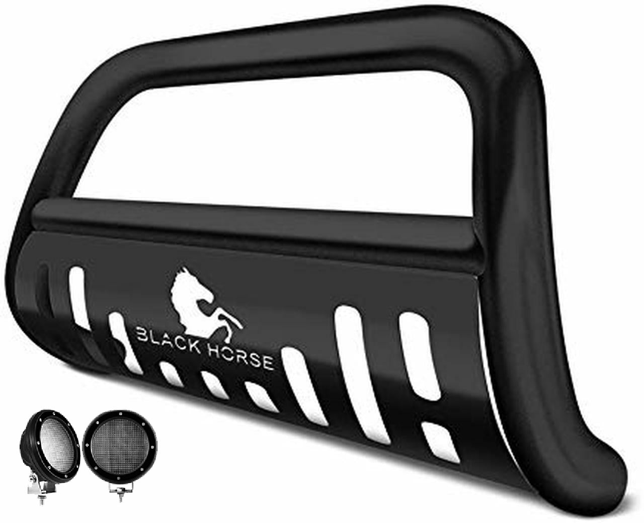 2006-2018 Toyota Rav4 Bull Bar Kit Skid Plate Pair  of 5.3" Dia. LED Flood Lights w/ Black Trim Rings Wiring Harness  and Switch | Black Horse Off Road - Image 4