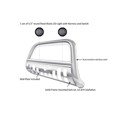 2000-2007 Toyota Sequoia Bull Bar Kit Skid Plate Pair  of 5.3" Dia. LED Flood Lights w/ Black Trim Rings Wiring Harness  and Switch | Black Horse Off Road - Image 3