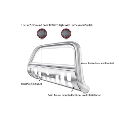 2000-2007 Toyota Sequoia Bull Bar Kit Skid Plate Pair  of 5.3" Dia. LED Flood Lights w/ Red Trim Rings Wiring Harness  and Switch | Black Horse Off Road - Image 3