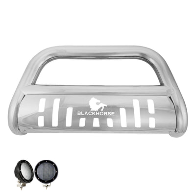2010-2018 Dodge Ram 2500 Bull Bar Kit Skid Plate Pair  of 5.3" Dia. LED Flood Lights w/ Black Trim Rings Wiring Harness  and Switch | Black Horse Off Road - Image 1
