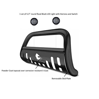 2011-2024 Dodge Ram Durango Bull Bar Kit Skid Plate Pair  of 5.3" Dia. LED Flood Lights w/ Black Trim Rings Wiring Harness  and Switch | Black Horse Off Road - Image 7