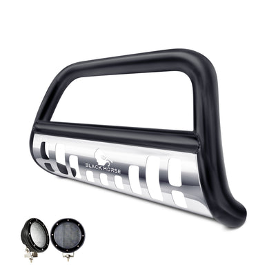 1997-2007 Ford Expedition / Lincoln Navigator Bull Bar Kit Skid Plate Pair  of 5.3" Dia. LED Flood Lights w/ Black Trim Rings Wiring Harness  and Switch | Black Horse Off Road - Image 1