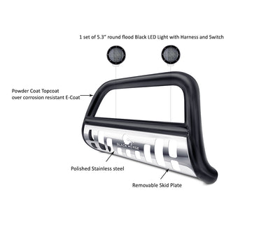 1997-2007 Ford Expedition / Lincoln Navigator Bull Bar Kit Skid Plate Pair  of 5.3" Dia. LED Flood Lights w/ Black Trim Rings Wiring Harness  and Switch | Black Horse Off Road - Image 3