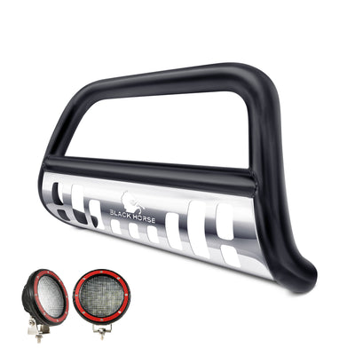 1997-2007 Ford Expedition / Lincoln Navigator Bull Bar Kit Skid Plate Pair  of 5.3" Dia. LED Flood Lights w/ Red Trim Rings Wiring Harness  and Switch | Black Horse Off Road - Image 1