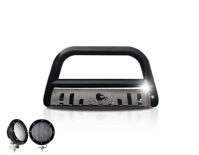 2007-2022 Lexus Lx570 / Toyota Land Cruiser Bull Bar Kit Skid Plate Pair  of 5.3" Dia. LED Flood Lights w/ Black Trim Rings Wiring Harness  and Switch | Black Horse Off Road - Image 2