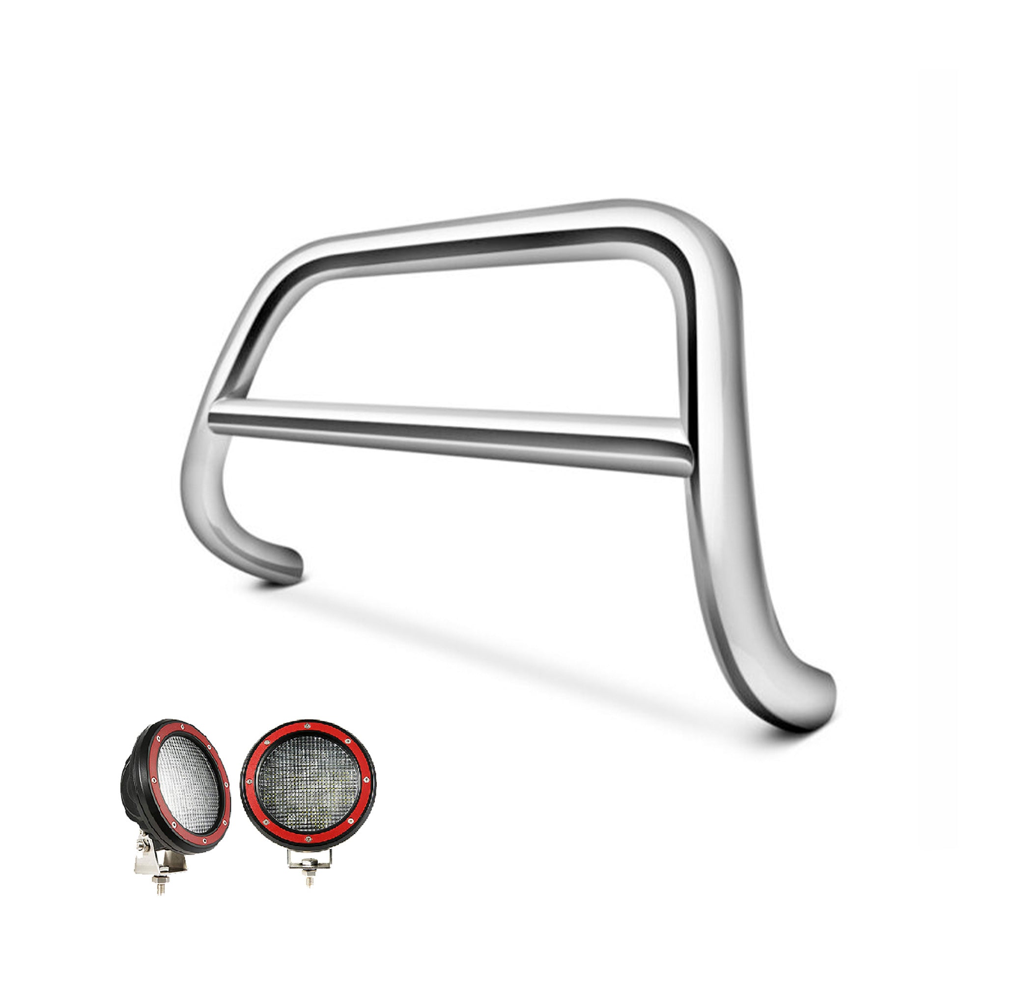 1998-2004 Toyota Tacoma A Bar Kit Pair  of 5.3" Dia. LED Flood Lights w/ Red Trim Rings Wiring Harness  and Switch | Black Horse Off Road - Image 1