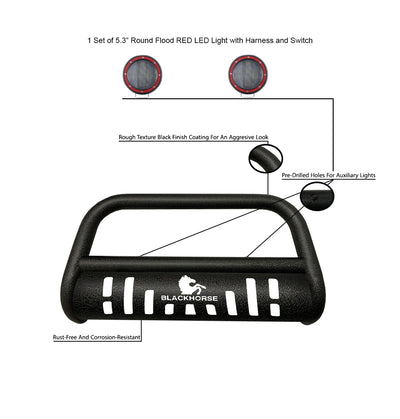 2013-2021 Nissan Pathfinder Bull Bar-T Kit Pair  of 5.3" Dia. LED Flood Lights w/ Red Trim Rings Wiring Harness  and Switch | Black Horse Off Road - Image 3