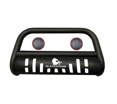 1998-2004 Nissan Frontier Bull Bar-T Kit Pair  of 5.3" Dia. LED Flood Lights w/ Red Trim Rings Wiring Harness  and Switch | Black Horse Off Road - Image 1