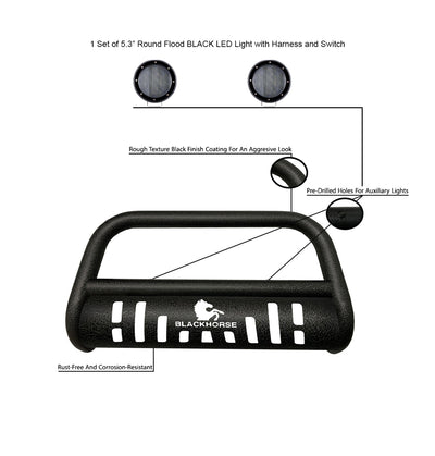 2010-2024 Toyota 4Runner Bull Bar-T Kit Pair  of 5.3" Dia. LED Flood Lights w/ Black Trim Rings Wiring Harness  and Switch | Black Horse Off Road - Image 3