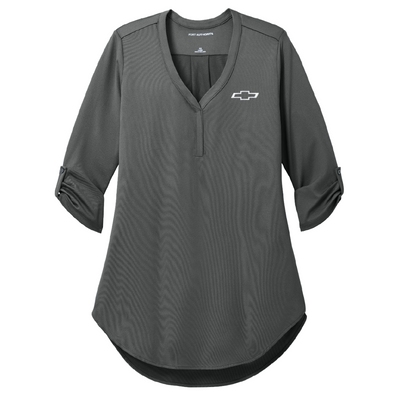ladies-chevy-bowtie-city-stretch-3-4-sleeve-tunic-black-graphite-or-lavendar