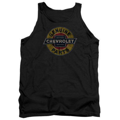 Chevrolet Genuine Chevy Parts Distressed Sign-Adult Tank Top-Black
