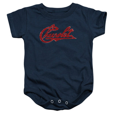 Chevrolet Script Distressed-Infant Snapsuit-Navy