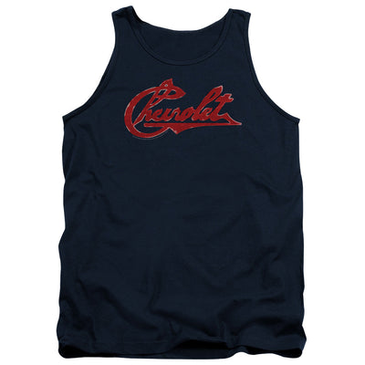 Chevrolet Script Distressed-Adult Tank Top-Navy