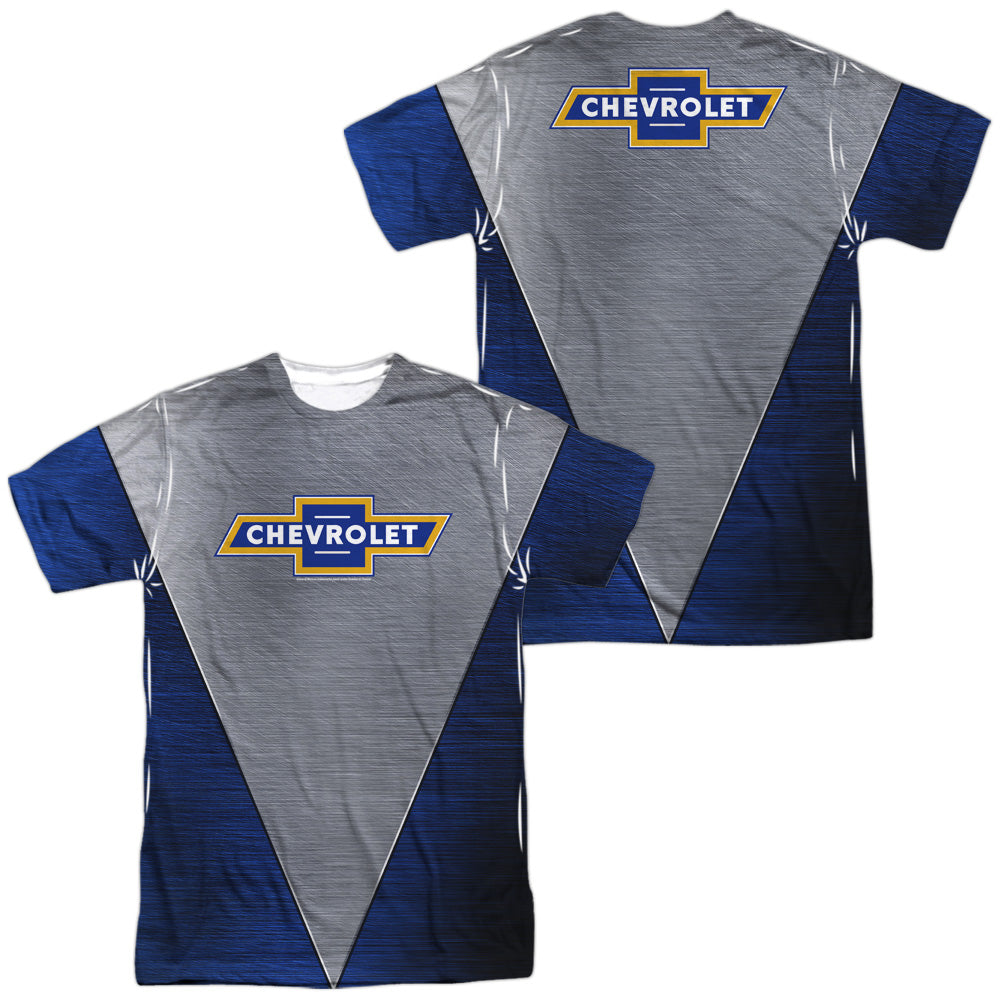 Chevrolet Shiny Logo (Front/Back Print)-Adult Regular Fit Short Sleeve 100% Poly-White