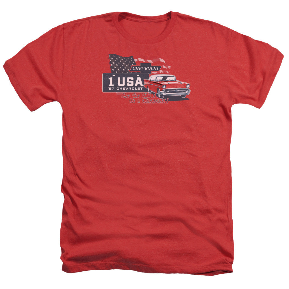Chevrolet See The USA-Adult Regular Fit Heather Short Sleeve-Red