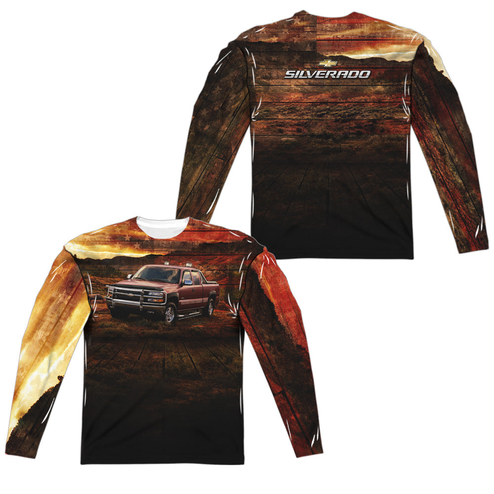 Chevrolet Silverado in the Mud (Front/Back Print)-L/S Adult Poly Crew-White