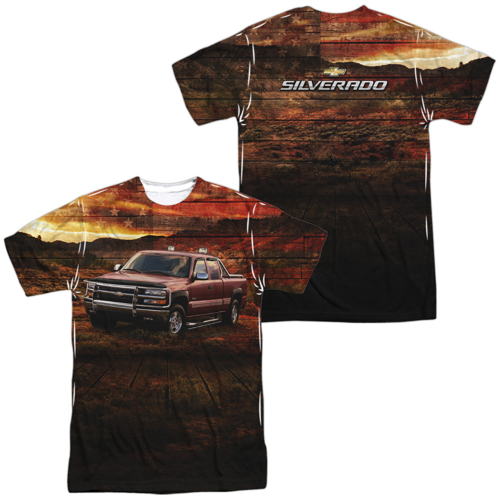 Chevrolet Silverado in the Mud (Front/Back Print)-Adult Regular Fit Short Sleeve 100% Poly-White