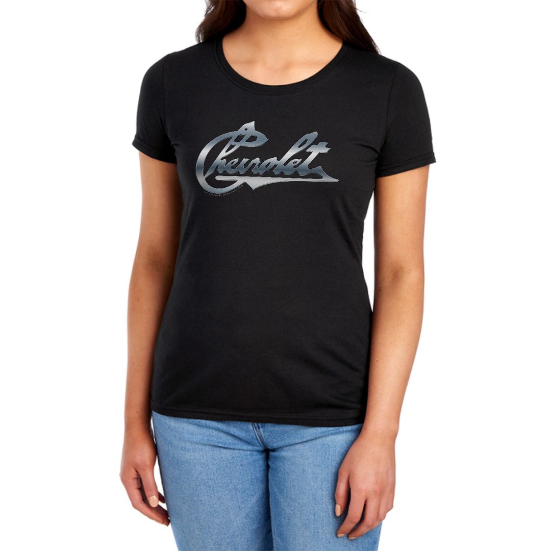 Chevrolet Chrome Vintage Chevy Bowtie-Women's Short Sleeve-Black