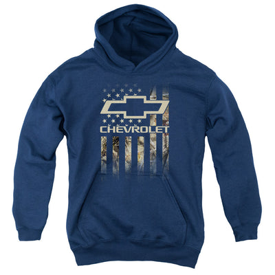 Chevrolet Camo Flag-Youth Hooded Sweatshirt-Navy