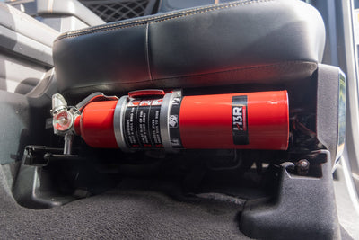 Direct Fit Fire Extinguisher Mount - Seat - Ford F-Series (including Super Duty & Expedition) (2018+), Escape, Mustang (2018-2022), Mustang Mach E (2020+)