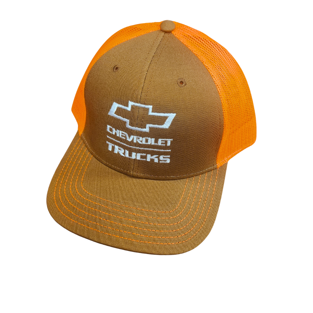 Chevy Trucks Blaze Orange & Brown Trucker Hat / Cap