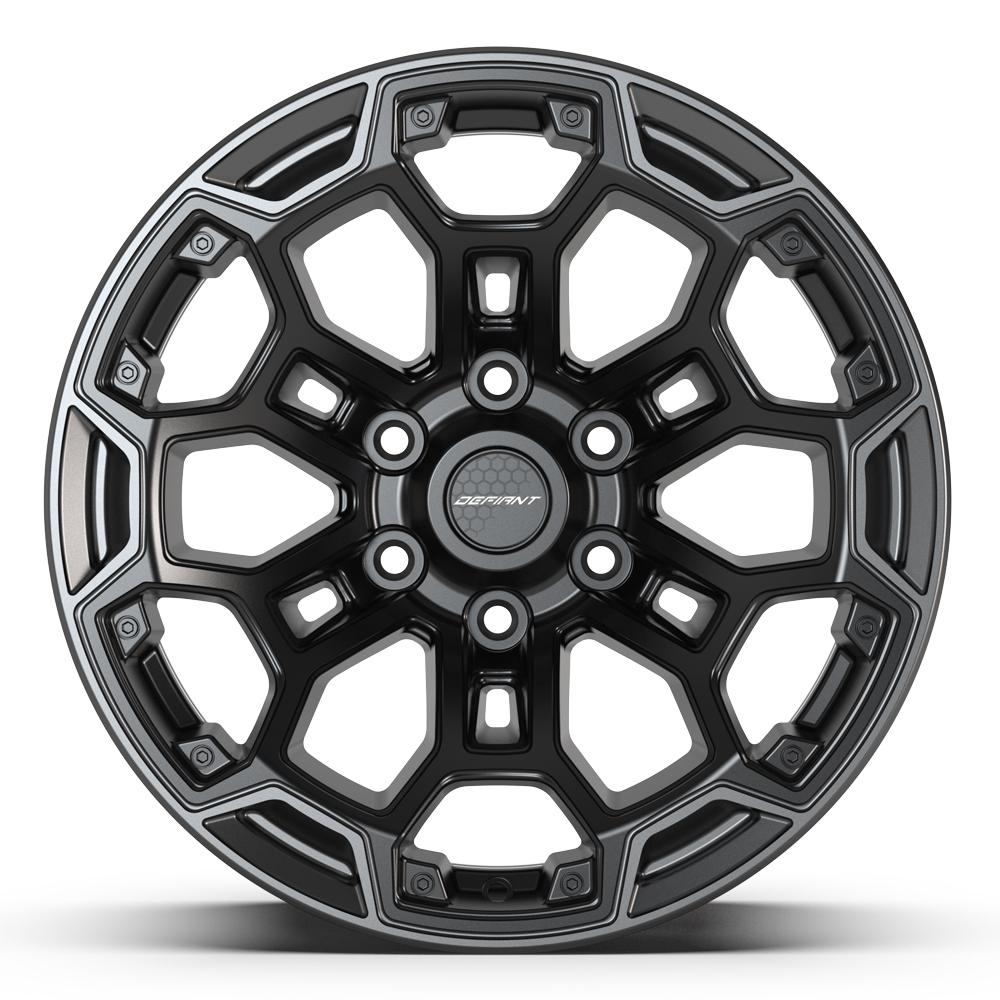 Set of 4 Defiant DF03 18x9 Satin Black with Dark Satin Charcoal 2-Tone wheel, 6x139.7, -12mm offset