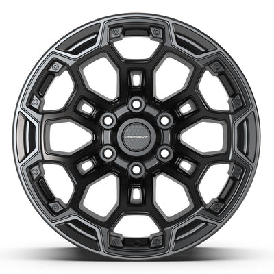 Set of 4 Defiant DF03 18x9 Satin Black with Dark Satin Charcoal 2-Tone wheel, 6x139.7, -12mm offset
