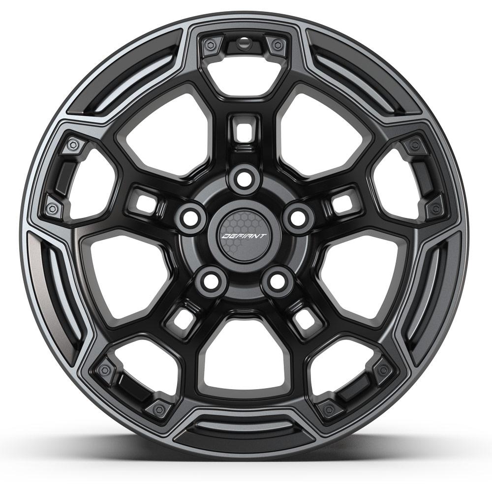 Set of 4 Defiant DF03B 17x9 Satin Black with Dark Satin Charcoal 2-Tone wheel, 5x127, -12mm offset