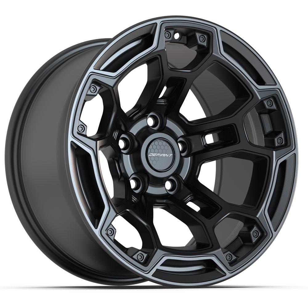 Set of 4 Defiant DF03B 17x9 Satin Black with Dark Satin Charcoal 2-Tone wheel, 5x127, -12mm offset