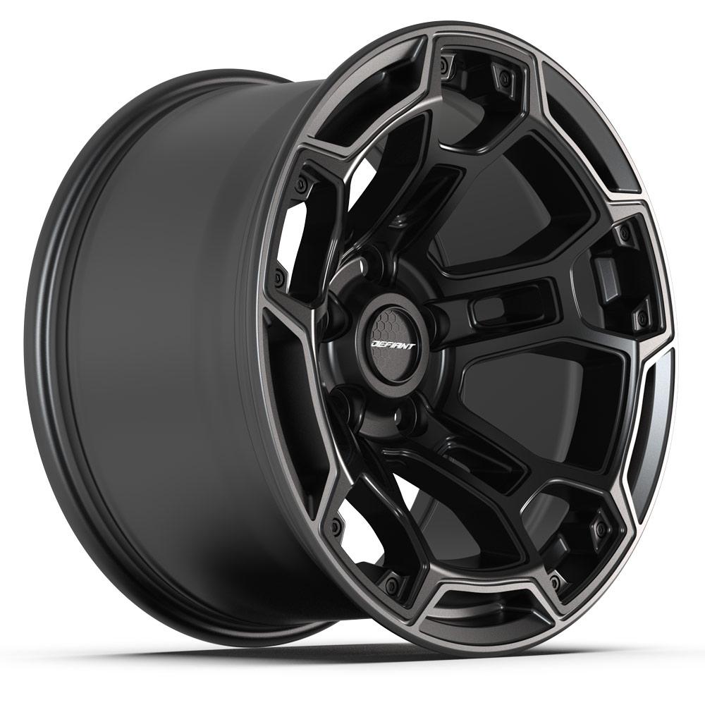 Set of 4 Defiant DF03B 17x9 Satin Black with Dark Satin Charcoal 2-Tone wheel, 5x127, -12mm offset