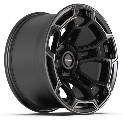 Set of 4 Defiant DF03B 17x9 Satin Black with Dark Satin Charcoal 2-Tone wheel, 5x127, -12mm offset