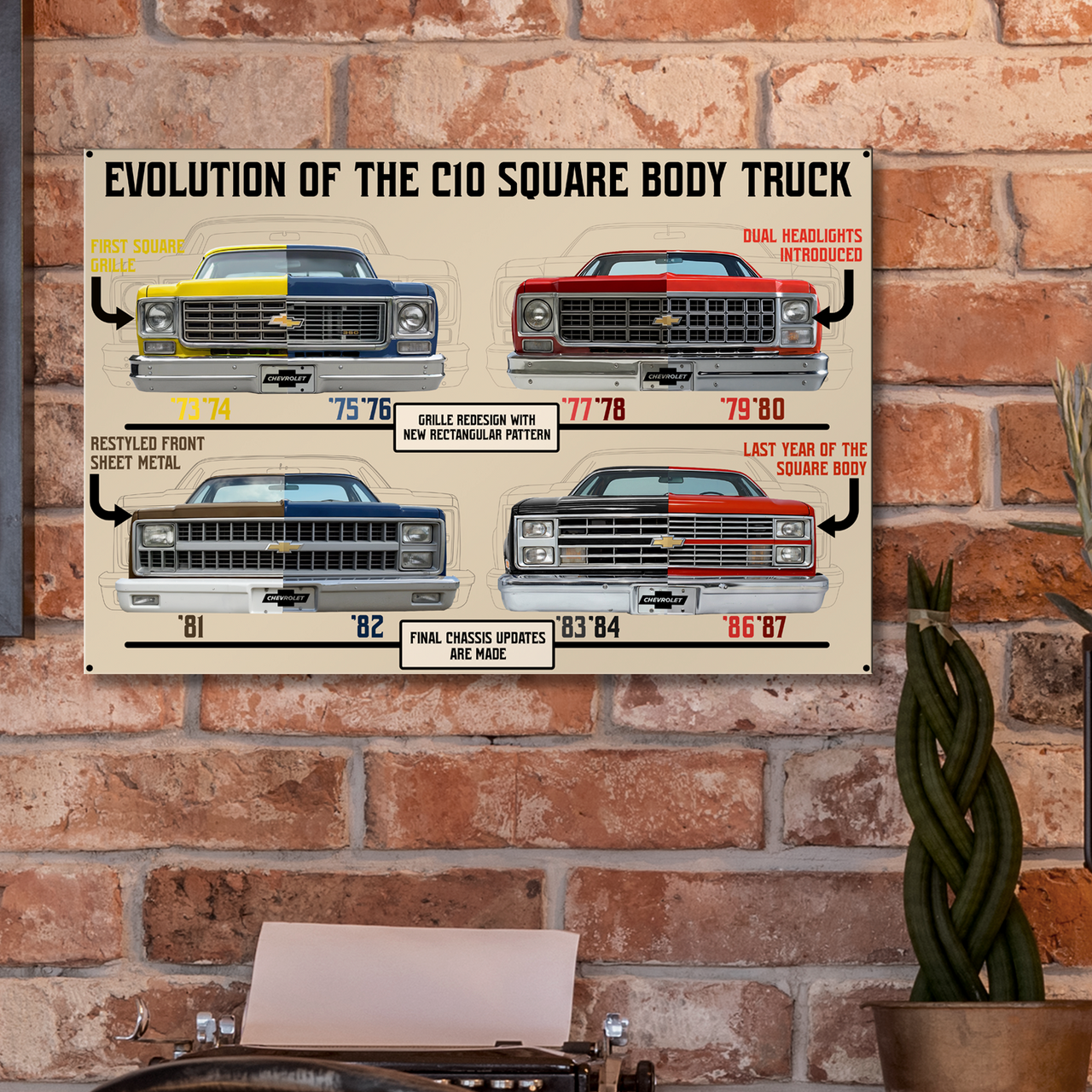Chevrolet C10 Truck USA‑Made Steel Wall Décor 18” x 12” – Square Body Evolution Sign