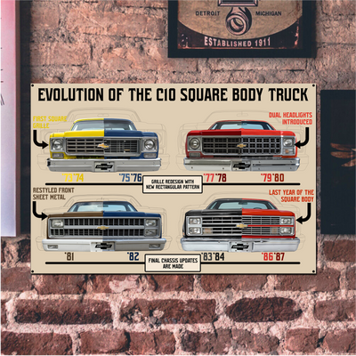 Chevrolet C10 Truck USA‑Made Steel Wall Décor 18” x 12” – Square Body Evolution Sign